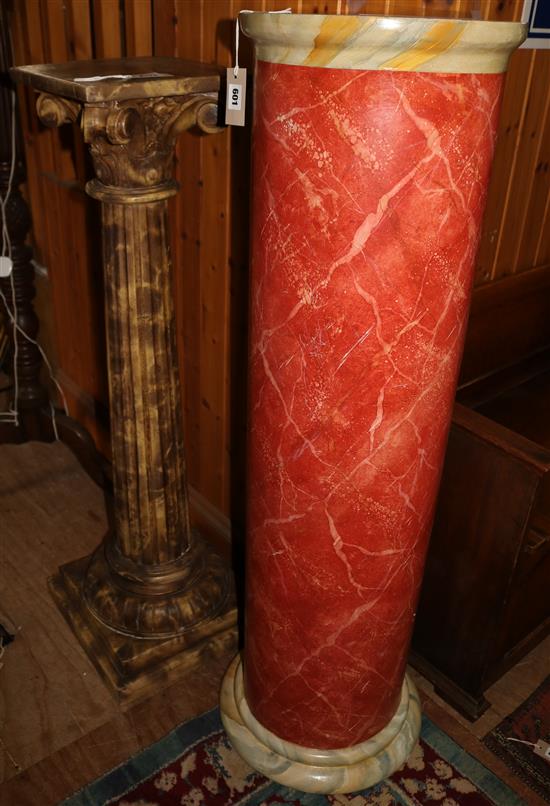 Painted faux marble column and another column